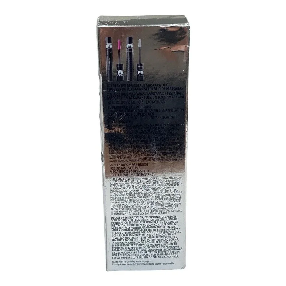 MAC Luxe Layers Mac Stack Mascara Duo Superstack Micro & Mega Black Mascara‎ NIB